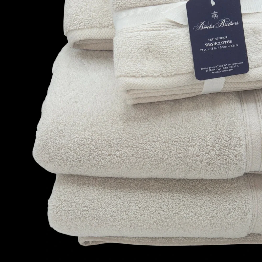 Brooks Brothers 8pc Sand Greige Cotton‎ Towel Set 2 Bath 2 Hand 4 Washcloths